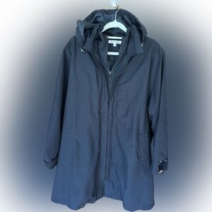 TravelSmith Rain Coat Wind Breaker Parka Black Detachable Hood Zip Up Women’s 2X